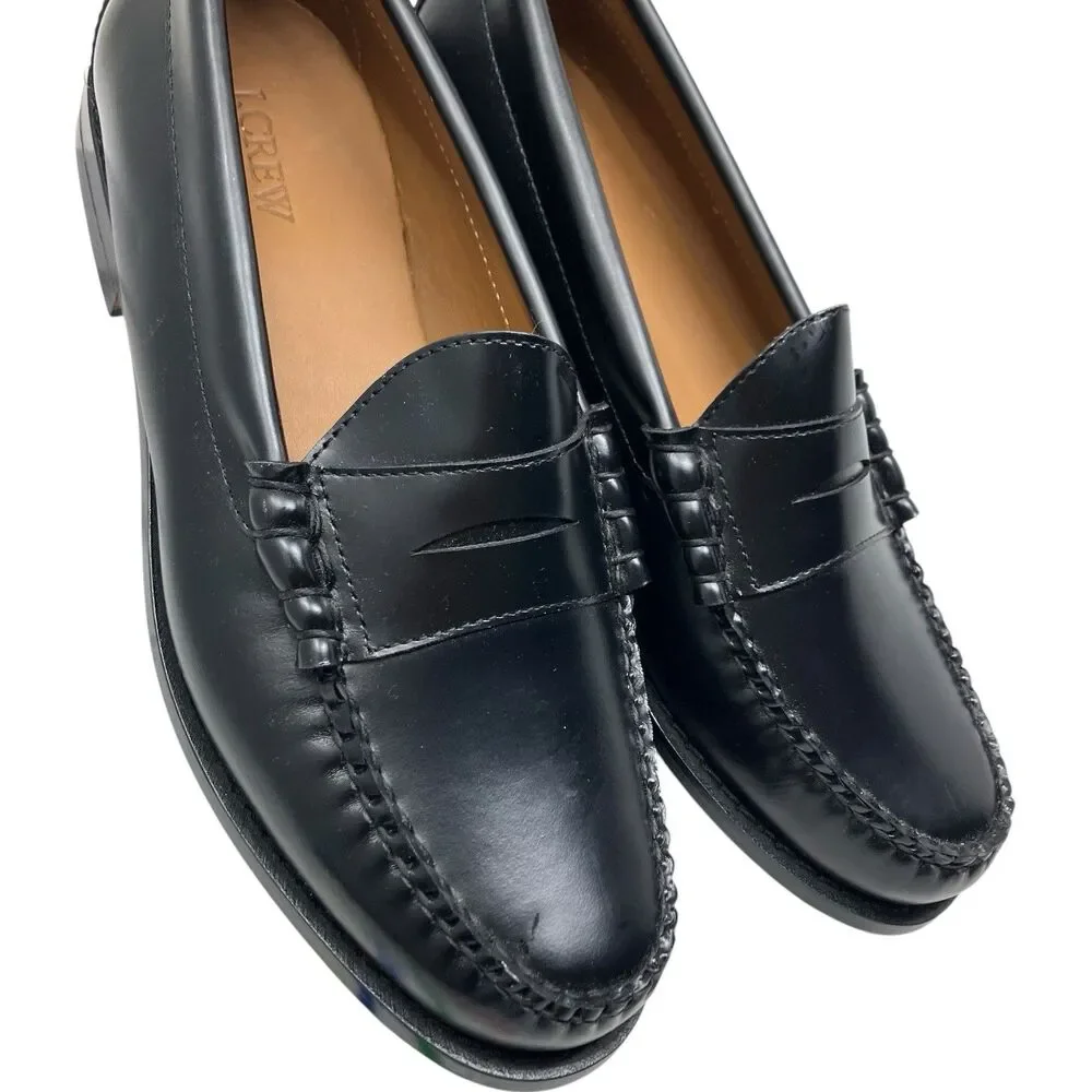 J Crew Penny Loafers Mens 9 Black Leather Sole Business Preppy Luxury Shoes